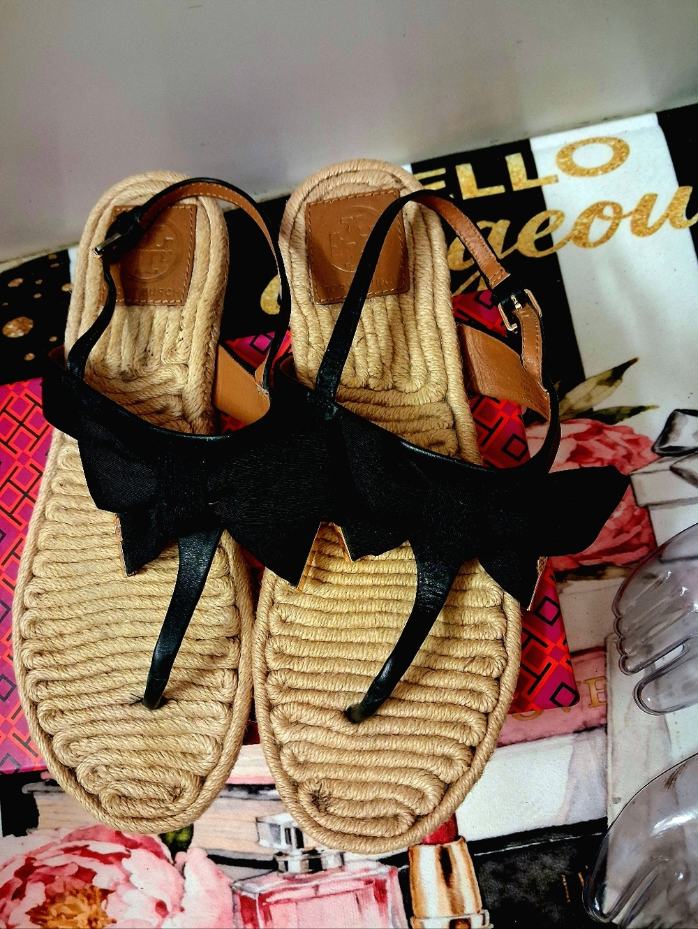 Tory Burch Black Ruffle Bow Flat Espadrille Learger Sandals - Women Size 11M - Picture 8 of 13